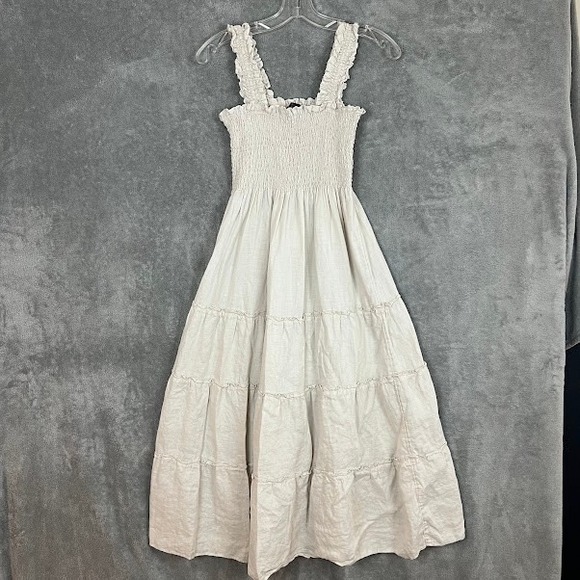 Quince Dresses & Skirts - Quince 100% European Linen Smocked Midi Dress Womens S Tiered Boho Cottagecore